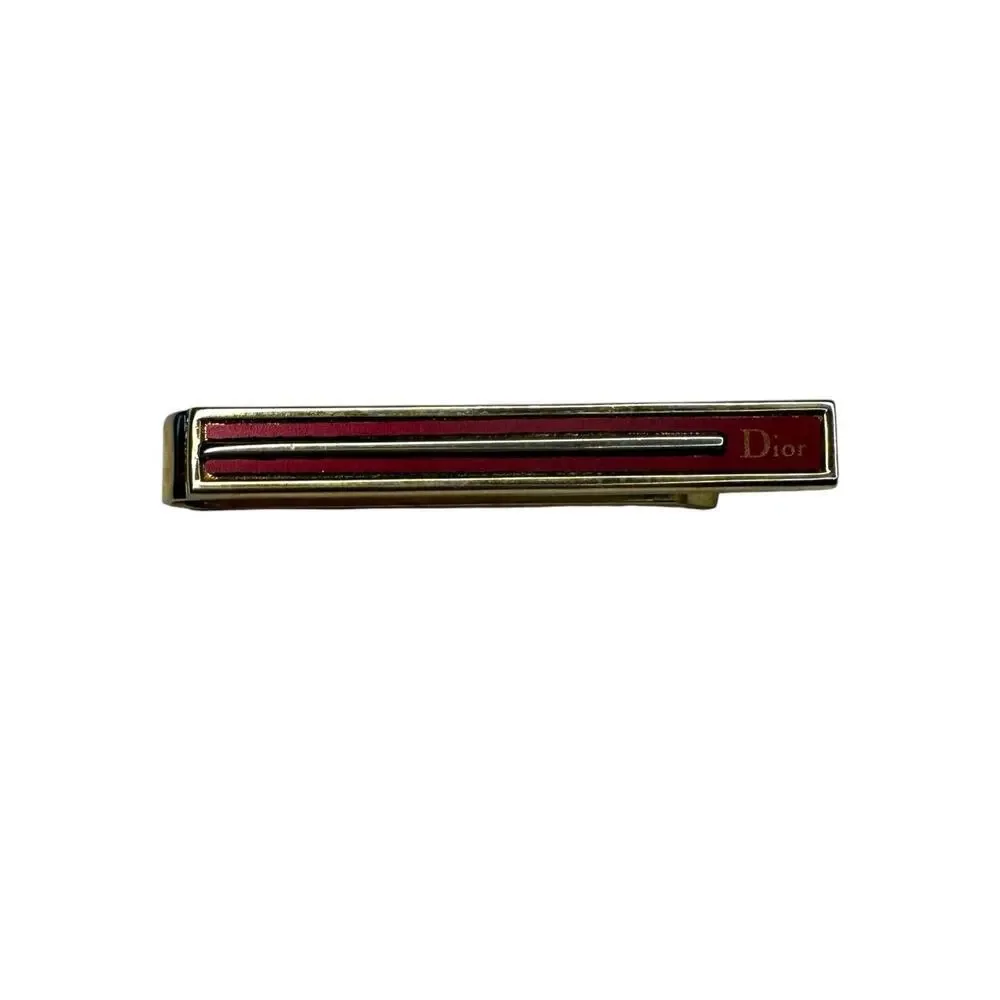 Christian Dior Vintage Gold Plated Red Enamel Slim Tie Bar Money Clip